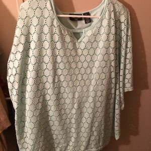 Jennifer Lauren size 3x nice blouse with lace overlay. Mint green color. UEC